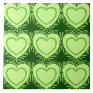 Azulejo De Cerámica Corazones abstractos modernos - Verde animado