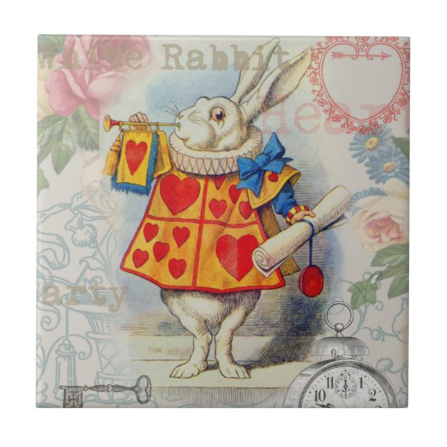Azulejo De Cerámica Corazones de conejo blanco Alice Classic (Frente)