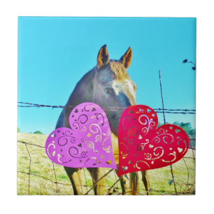 Azulejo De Cerámica Corazones de San Valentín de caballos blancos y ma