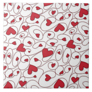 Azulejo De Cerámica Corazones rojas y blancas rizadas