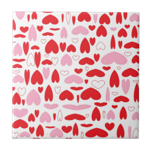 Azulejo De Cerámica Corazones Rojo Y Rosa