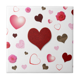 Azulejo De Cerámica Corazones y Rosas