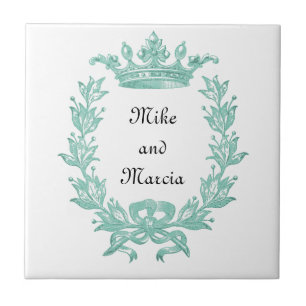 Azulejo De Cerámica Corona vintage y arte de la corona - Turquesa