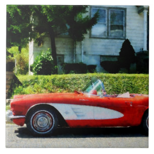 Azulejo De Cerámica Corvette rojo y blanco convertible