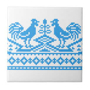 Azulejo De Cerámica Costillas cruzadas de gallo azul