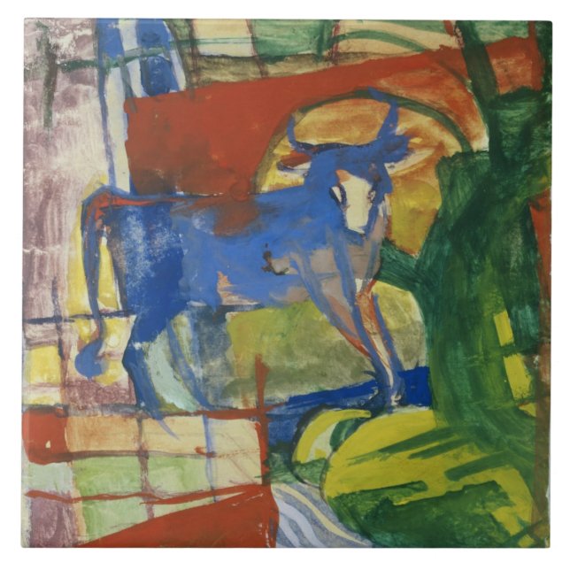 Azulejo De Cerámica Cow azul, 1914 (tempera en el papel) (Frente)
