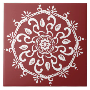 Azulejo De Cerámica Cranberry Mandala