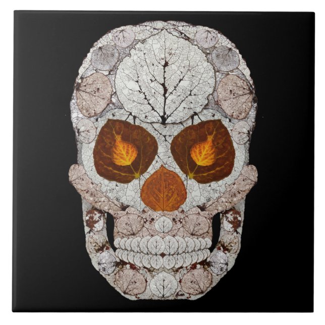 Azulejo De Cerámica Cráneo 11 de la hoja de Aspen (Frente)