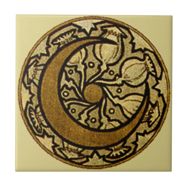 Azulejo De Cerámica Crescent Moon Mucha Zodiac (Frente)