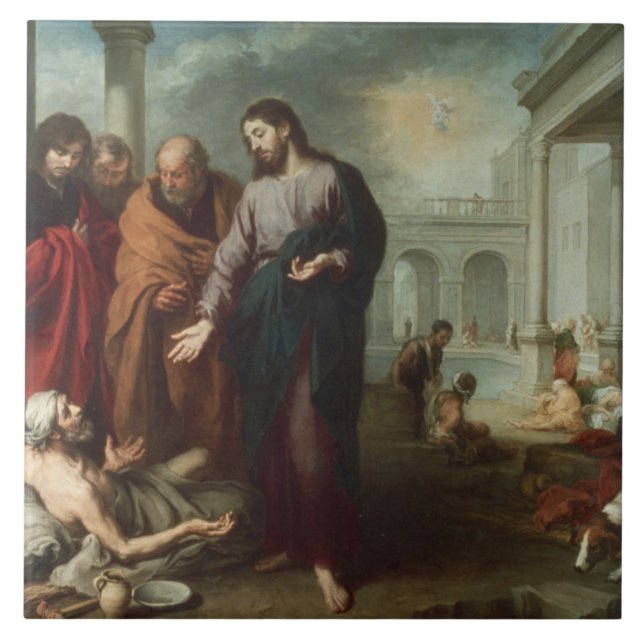 Azulejo De Cerámica Cristo en la piscina de Bethesda, 1667-70 (aceite (Frente)