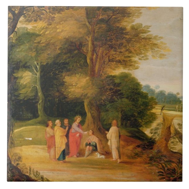 Azulejo De Cerámica Cristo que cura al hombre ciego (Frente)