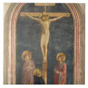 Azulejo De Cerámica Crucifixión con la Virgen, SS. Juan el Evangeli