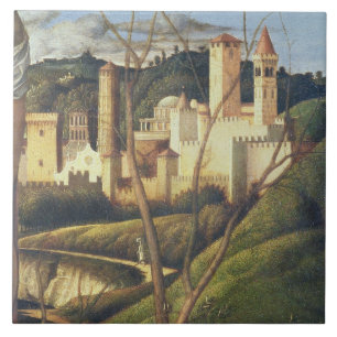 Azulejo De Cerámica Crucifixión (detalle del paisaje del fondo sh