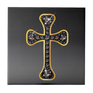 Azulejo De Cerámica Cruz cristiana con piedras "Onyx"