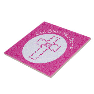 Azulejo De Cerámica Cruz Cristiana Femenina Rosa Personalizada