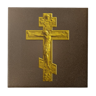 Azulejo De Cerámica Cruz ortodoxa rusa dorada