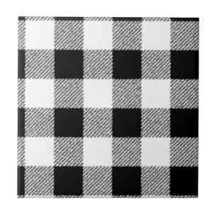 Azulejo De Cerámica Cuadro gingham negro y blanco