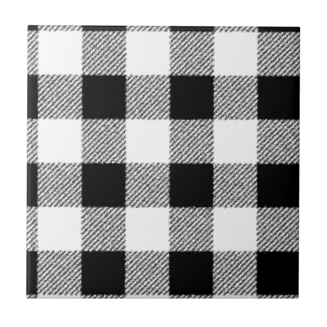 Azulejo De Cerámica Cuadro gingham negro y blanco (Frente)