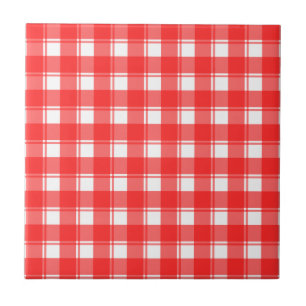 Azulejo De Cerámica Cuadros Escoceses Rojos y Blancos con Rayas