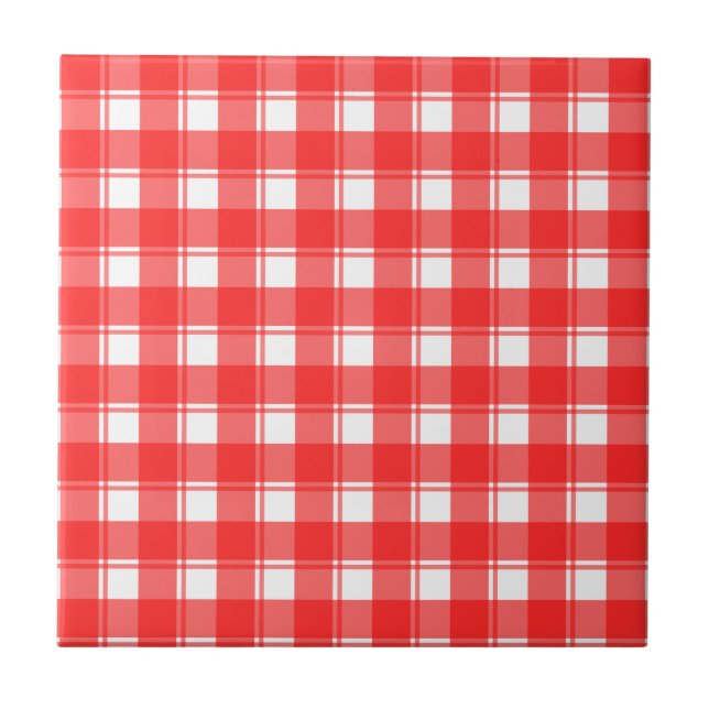 Azulejo De Cerámica Cuadros Escoceses Rojos y Blancos con Rayas (Frente)