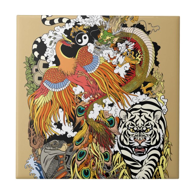 Azulejo De Cerámica cuatro animales celestiales (Frente)