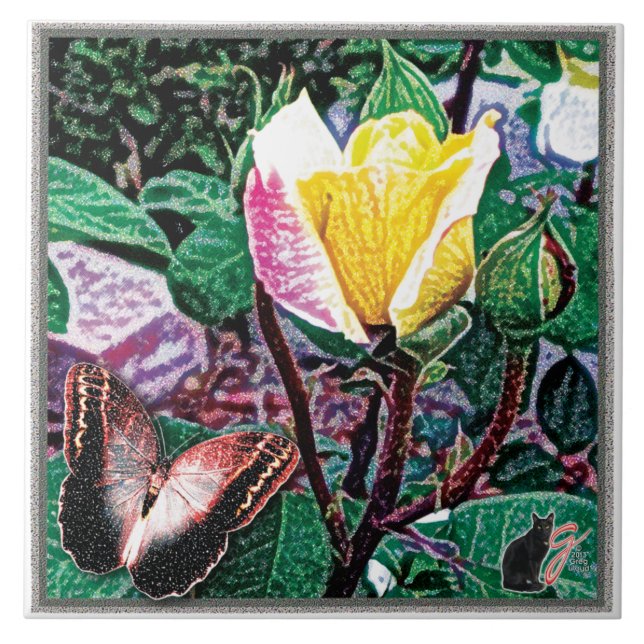 Azulejo De Cerámica Cubierta cerámica de la llama dorada (Frente)