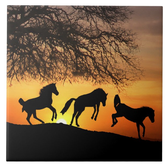 Azulejo De Cerámica Cubierta de arte de caballos feliz (Frente)