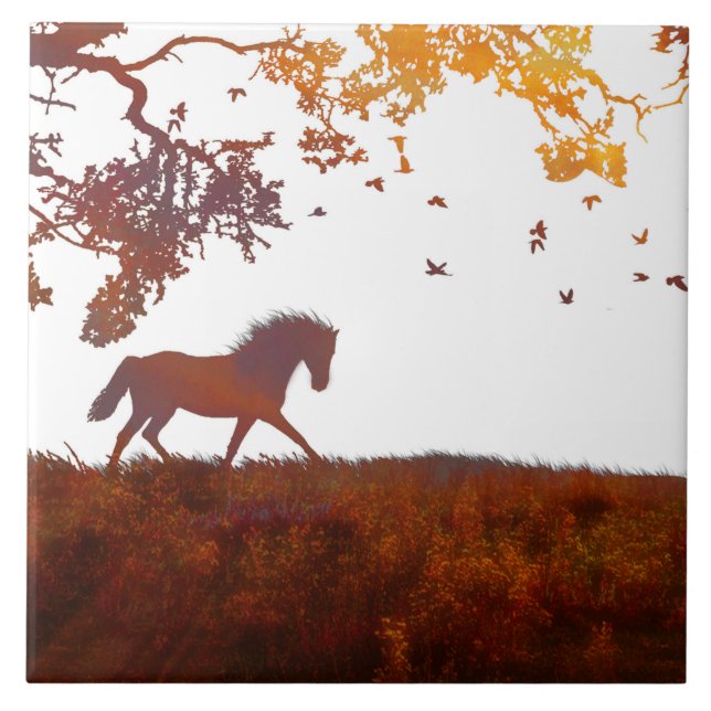 Azulejo De Cerámica Cubierta de caballo, tonos de la Tierra abstractos (Frente)
