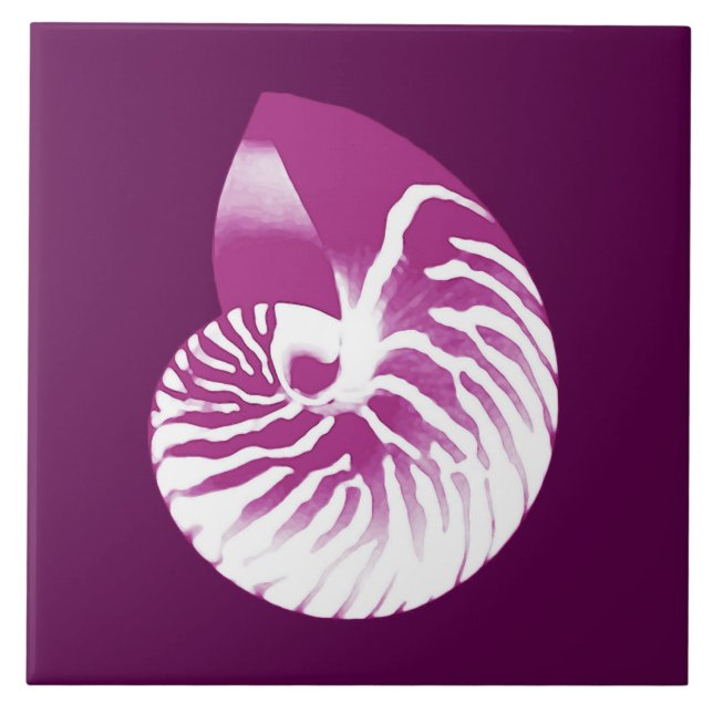 Azulejo De Cerámica Cubierta de Nautilus - berenjena morada y blanca (Frente)