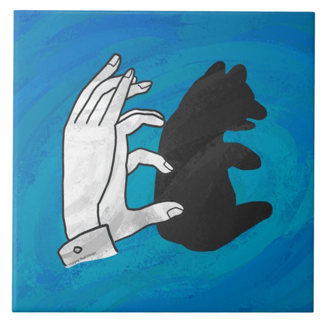 Azulejo De Cerámica Cubo De Oso Sombra Sobre Azul (Frente)