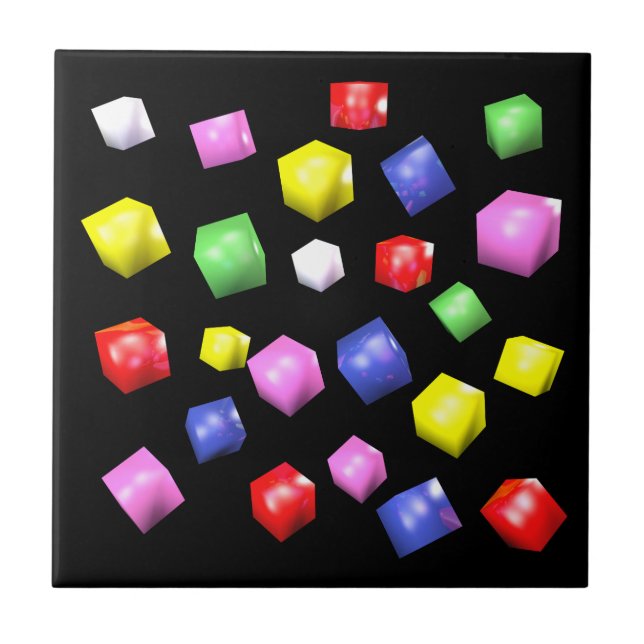 Azulejo De Cerámica Cubos de color 3d retorcidos (Frente)