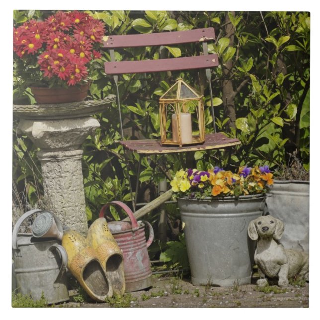 Azulejo De Cerámica Cubos, zapatos y flores, Zaanse Schans, (Frente)