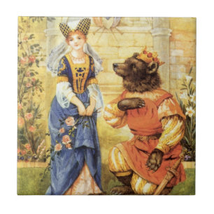 Azulejo De Cerámica Cuento de Hadas Vintage, La Bella y la Bestia