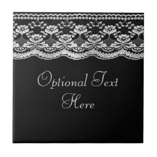 Azulejo De Cerámica Cuero blanco y negro y encaje