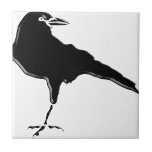 Azulejo De Cerámica Cuervo Negro Rústico Gótico Pájaro