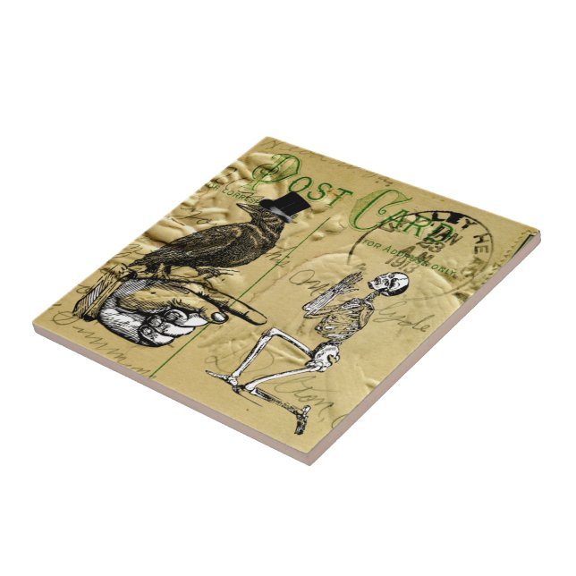 Azulejo De Cerámica Cuervo y esqueleto (Lado)