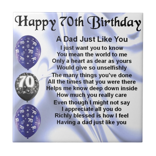 Azulejo De Cerámica Cumpleaños del poema del papá 70.o (Frente)