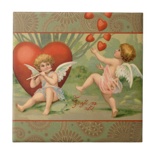 Azulejo De Cerámica Cupidos del Amor Antiguo Vintage de San Valentín