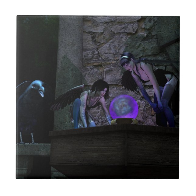 Azulejo De Cerámica Curious Crow Faeries (Frente)