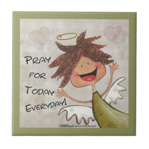 Azulejo De Cerámica Curly Haired Angel-Pray para hoy, todos los días!