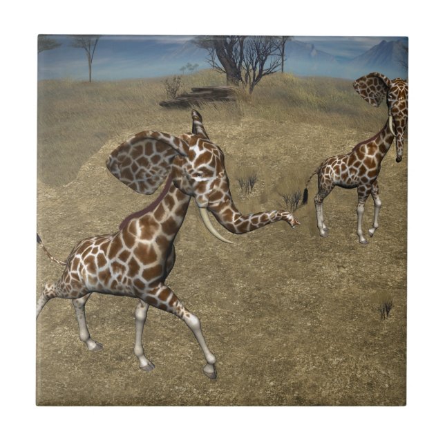 Azulejo De Cerámica Cute Elephant Giraffes (Frente)