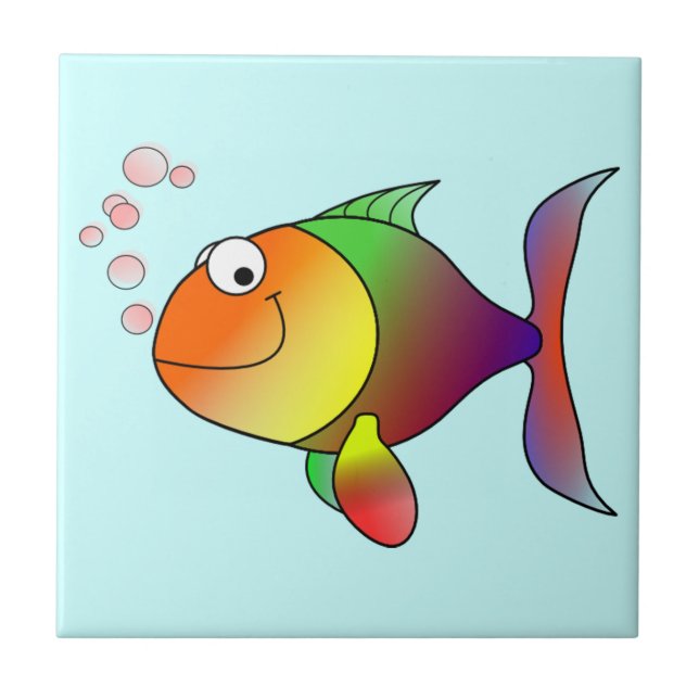 Azulejo De Cerámica Cute Funny Fish - Colorido (Frente)