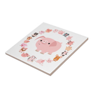 Azulejo De Cerámica Cute Personalizado Pig Mandala Tile