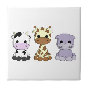 Azulejo De Cerámica Cute vaca jirafa hippo personalizado vivero