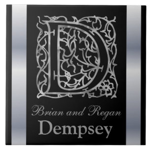 Azulejo De Cerámica D Monograma y nombre "Besque on Black" Tile cerámi