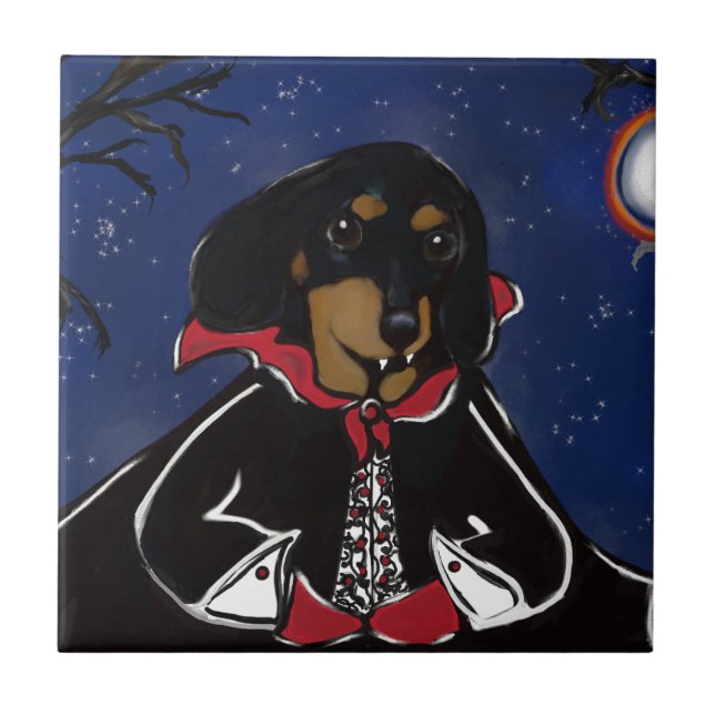 Azulejo De Cerámica Dachshund de Halloween (Frente)