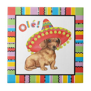 Azulejo De Cerámica Dachshund de la fiesta