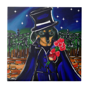 AZULEJO DE CERÁMICA DACHSHUND DE SAN VALENTÍN