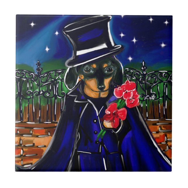 AZULEJO DE CERÁMICA DACHSHUND DE SAN VALENTÍN (Frente)