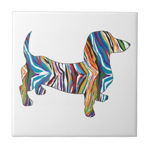 Azulejo De Cerámica Dachshund - Psicodelic Zbra Doxie